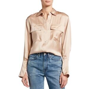 FRAME Boyfriend Silk Blouse In Bare Size XS‎ Cream Champagne Oversized Chic Sexy